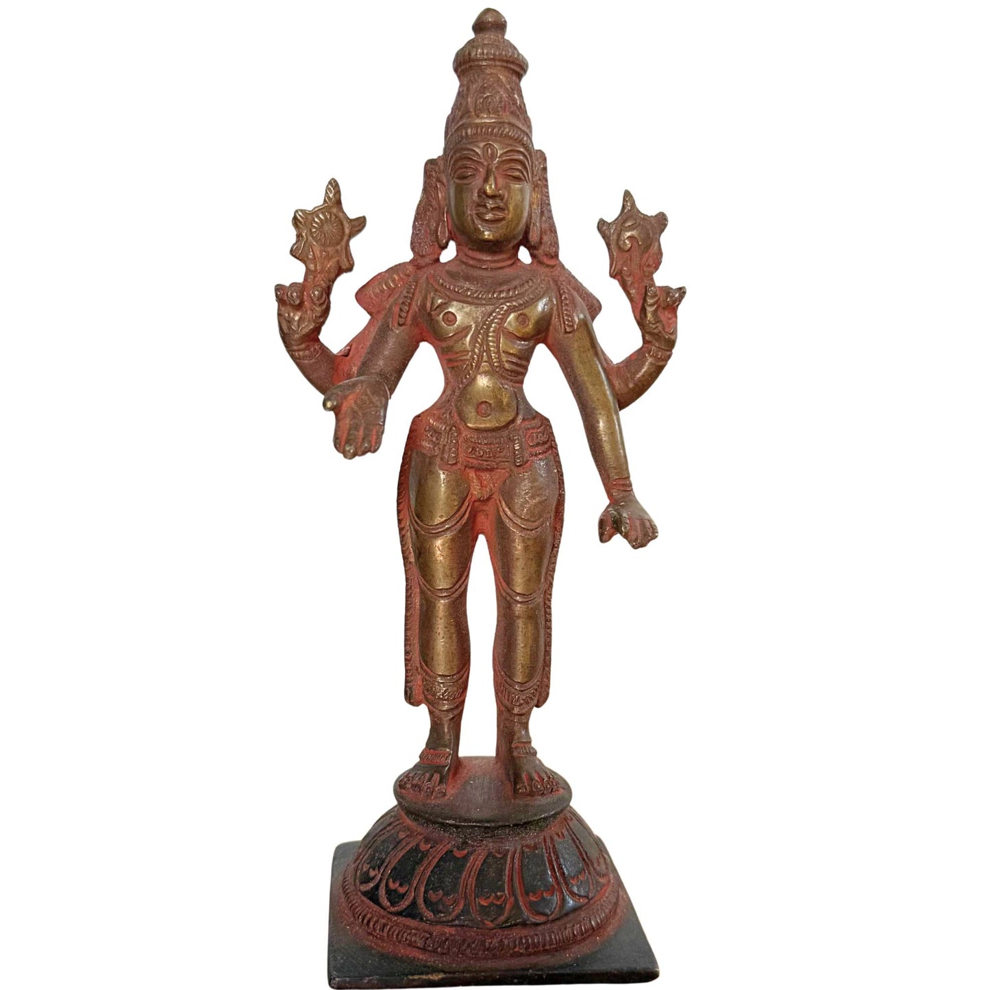 Antike Vishnu-Bronzestatue aus Südindien als Symbol für Schutz und Harmonie
