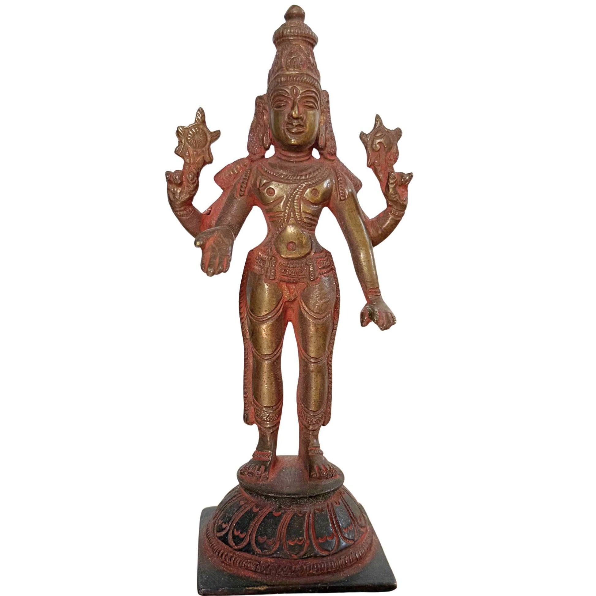 Antike Vishnu-Bronzestatue aus Südindien als Symbol für Schutz und Harmonie