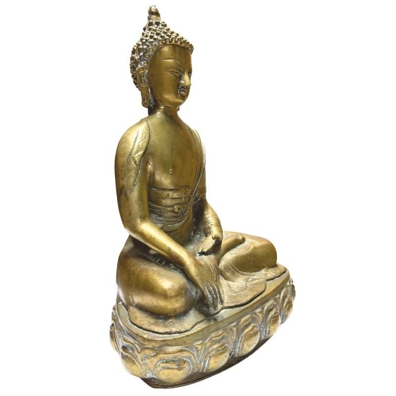 Antike, feuervergoldete Buddha-Statue auf Lotussockel mit klassischer Form