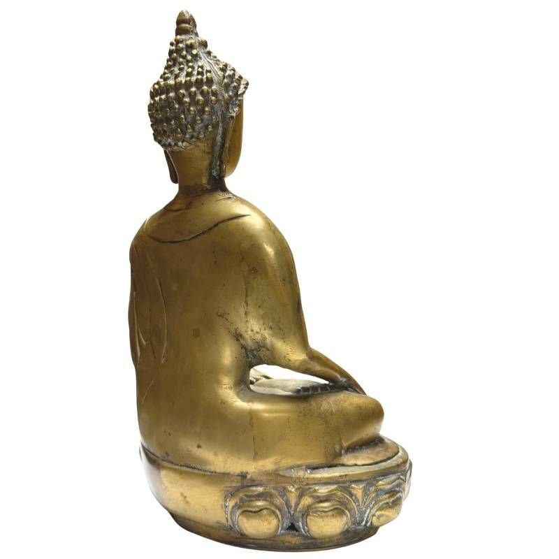 Antiker, feuervergoldeter Buddha aus Metall auf einem Lotusthron
