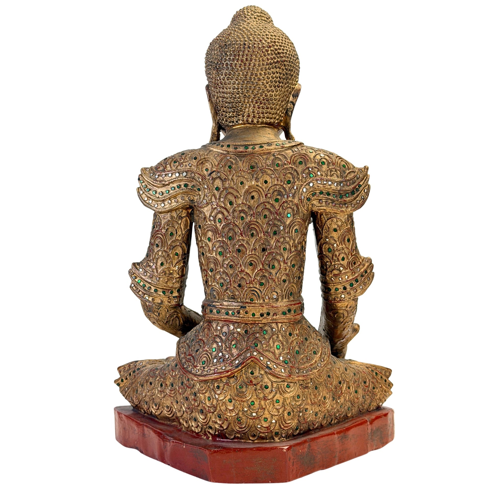 Vollständige Rückansicht des antiken burmesischen Jambupati-Buddhas, SKU 738
