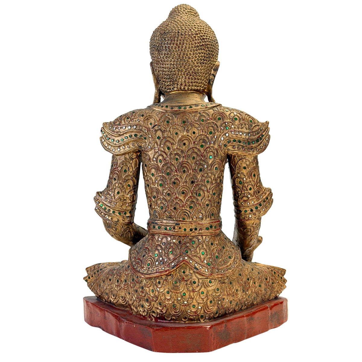 Full rear view of the antique Burmese Jambupati Buddha, SKU 738