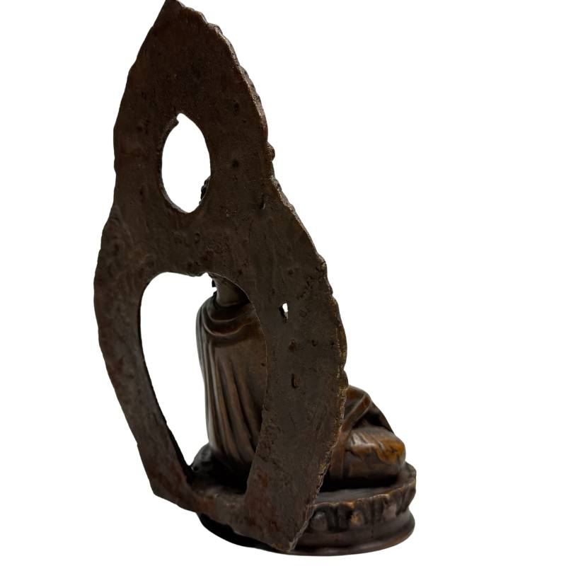 Antike nepalesische Buddha-Figur aus Bronze mit Meditationsmudra und alten Vergoldungsresten