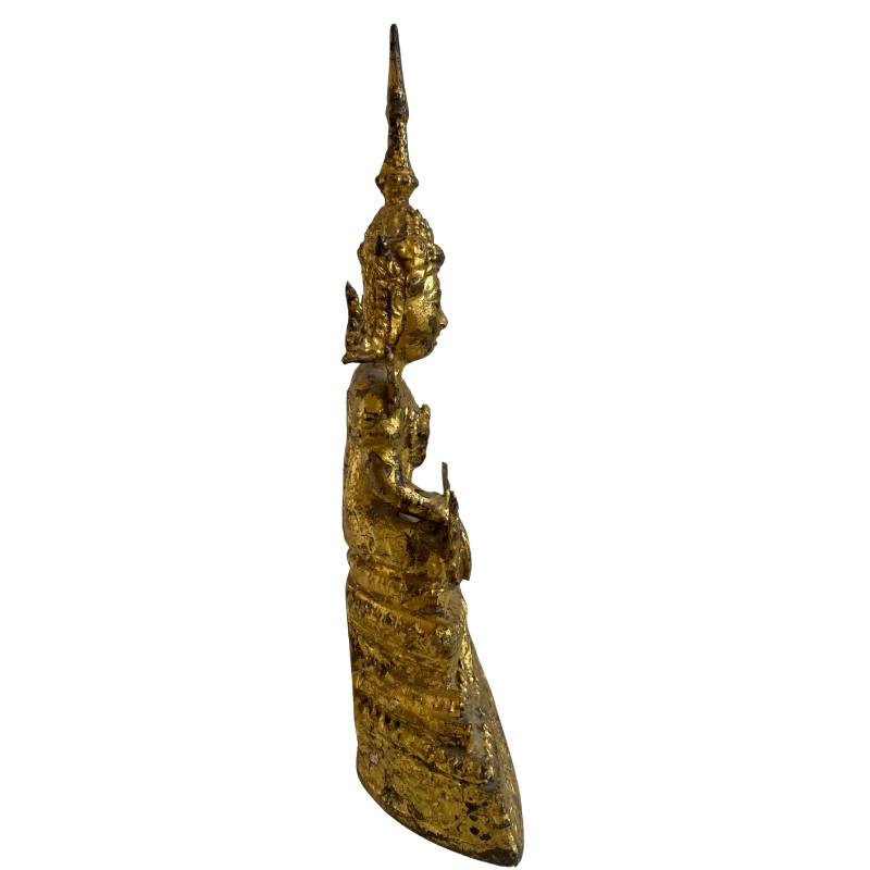 Siamesischer Bronze-Buddha in Bhumisparsha-Mudra mit Resten der Vergoldung