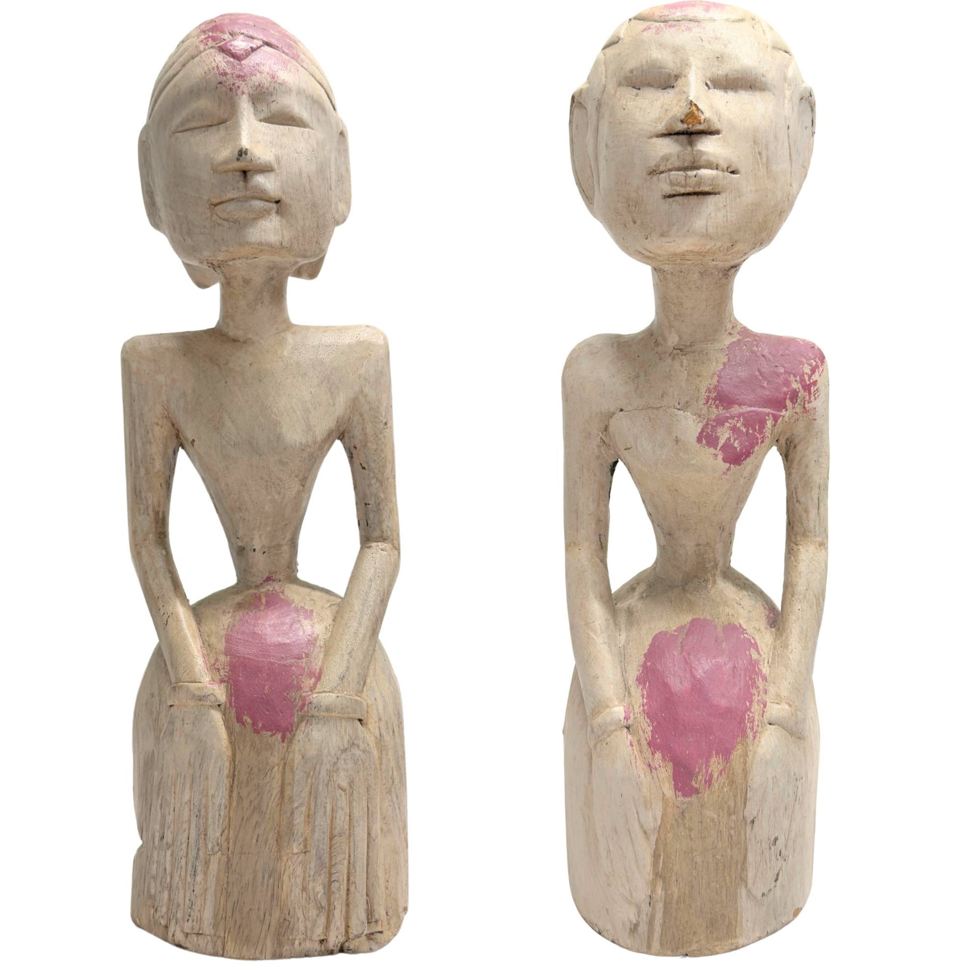 Paar archaischer Ahnenfiguren aus Ostindonesien, animistische Stammesstatuen
