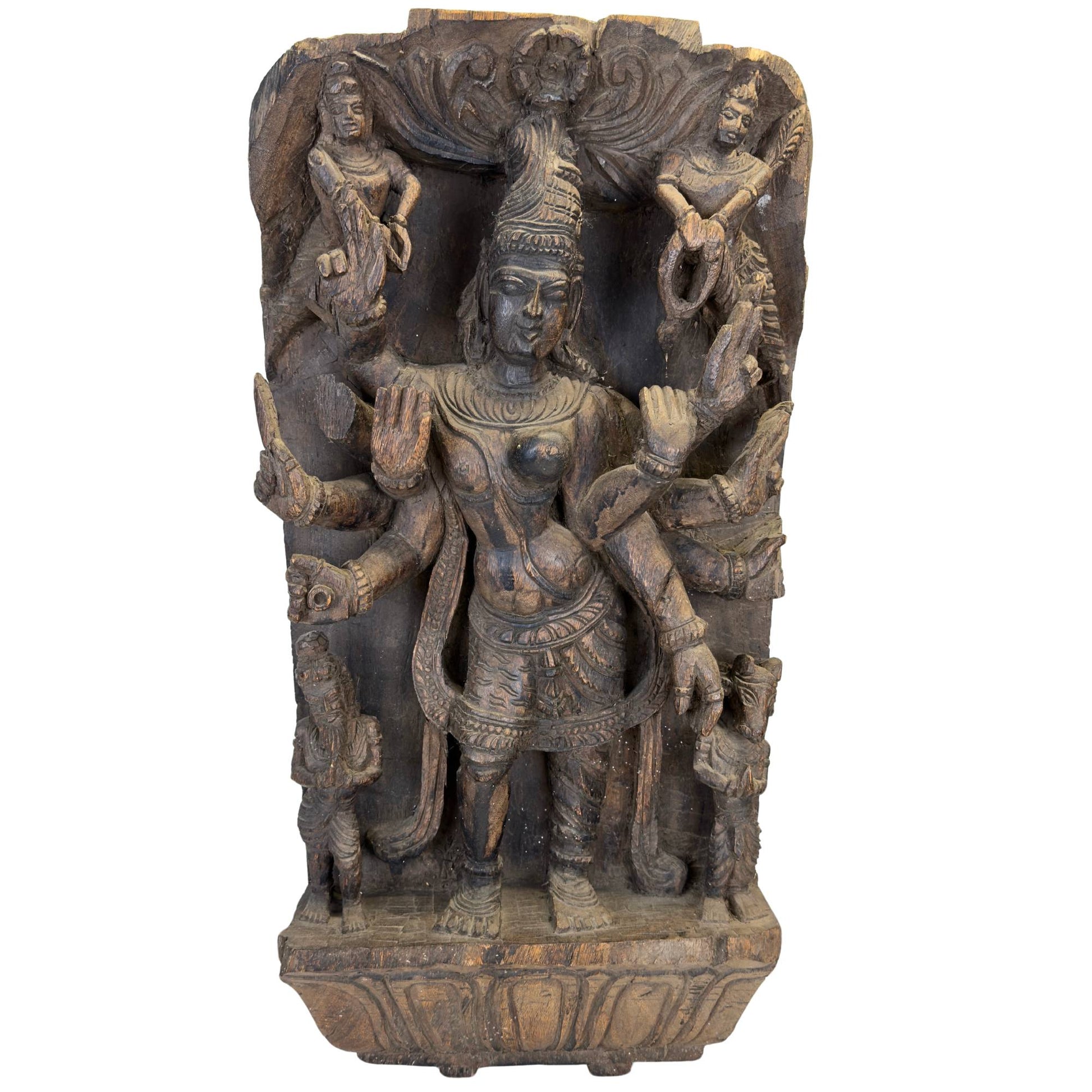 Handgeschnitztes Ardhanarishvara-Paneel aus Südindien aus massivem Hartholz