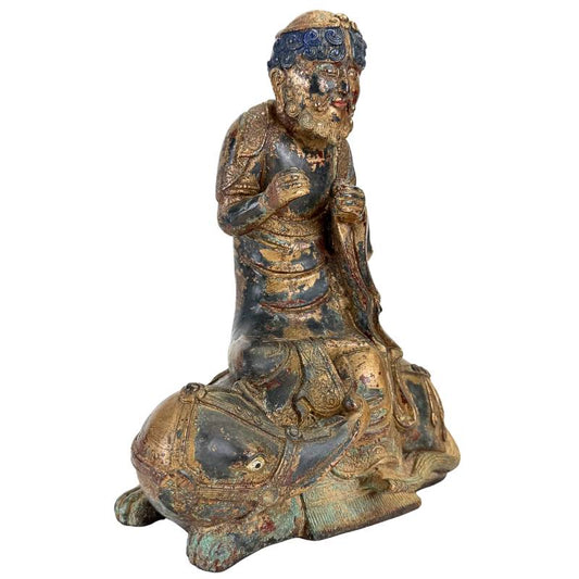 Arhat sitzt auf einem Dano-Tier in bronzener Himalaya-Statue