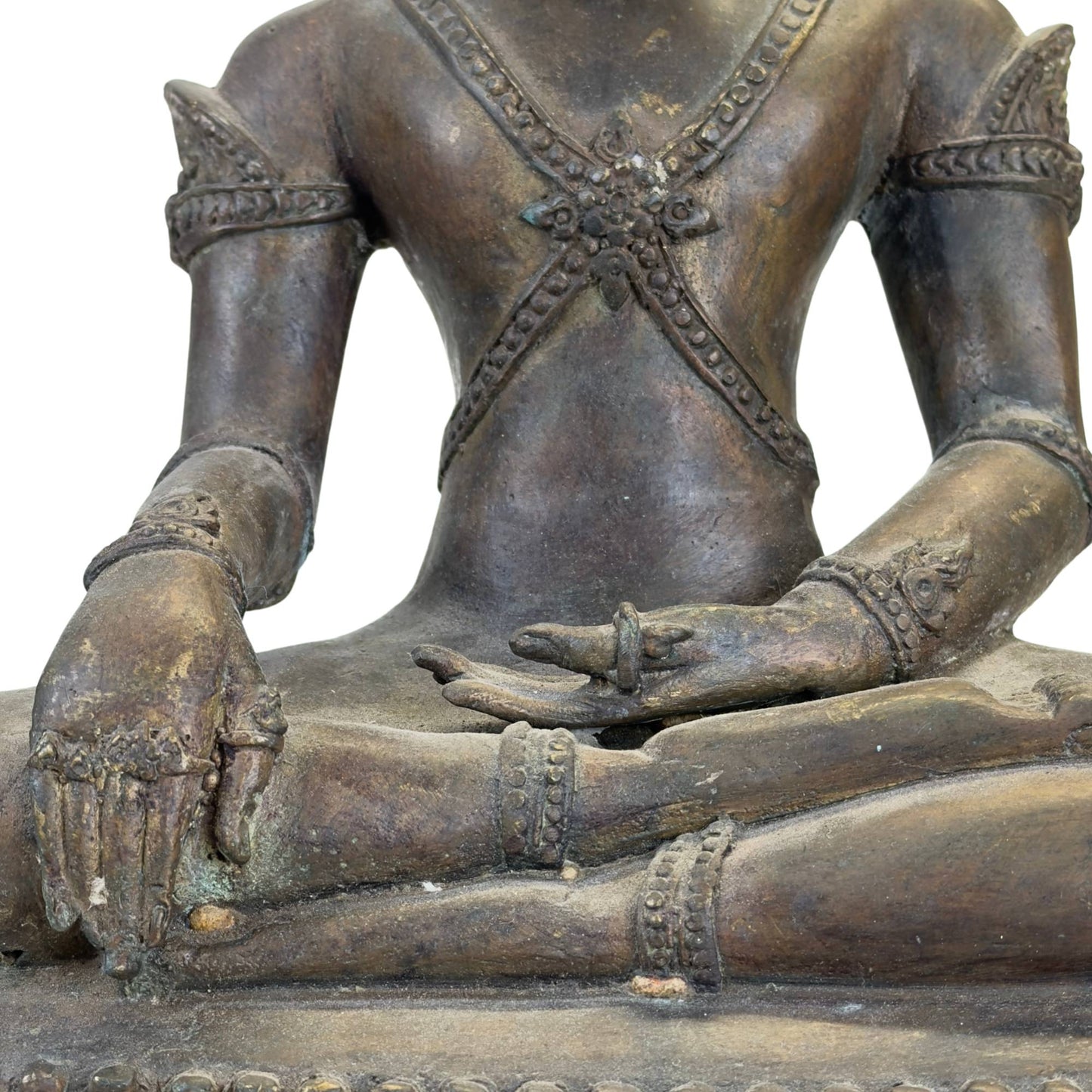 Authentischer thailändischer Buddha aus Bronze mit dunkler Patina