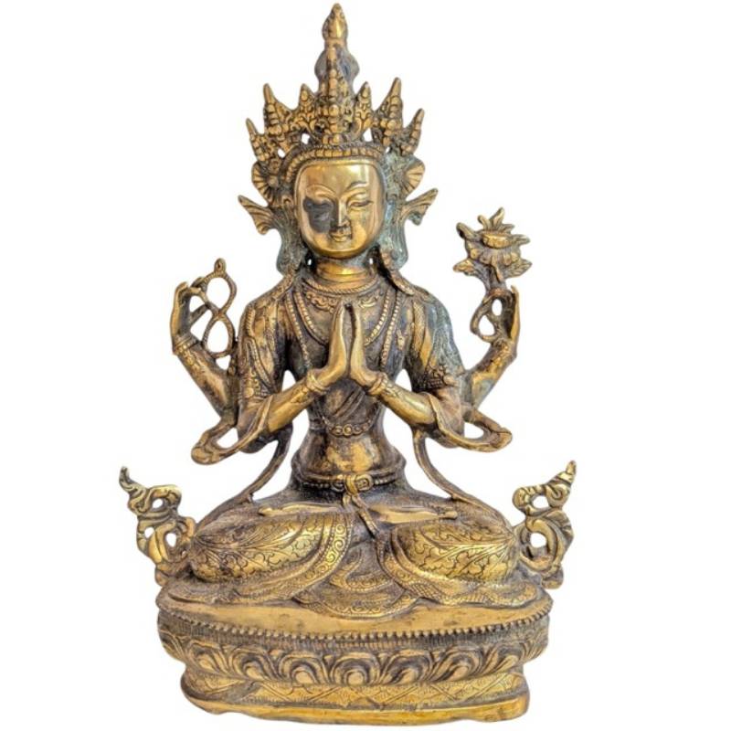 Buddhistische Avalokiteshvara-Statue mit Feuervergoldung und Schmuck