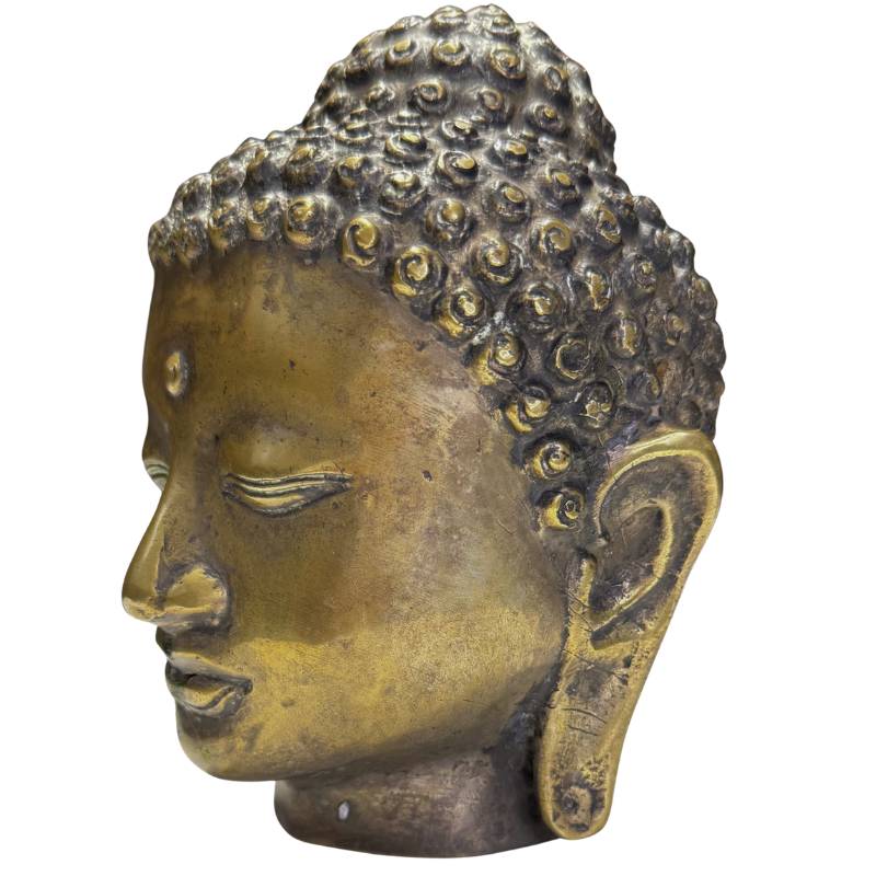 Asiatischer Buddha-Kopf aus Bronze mit Vergoldungsresten