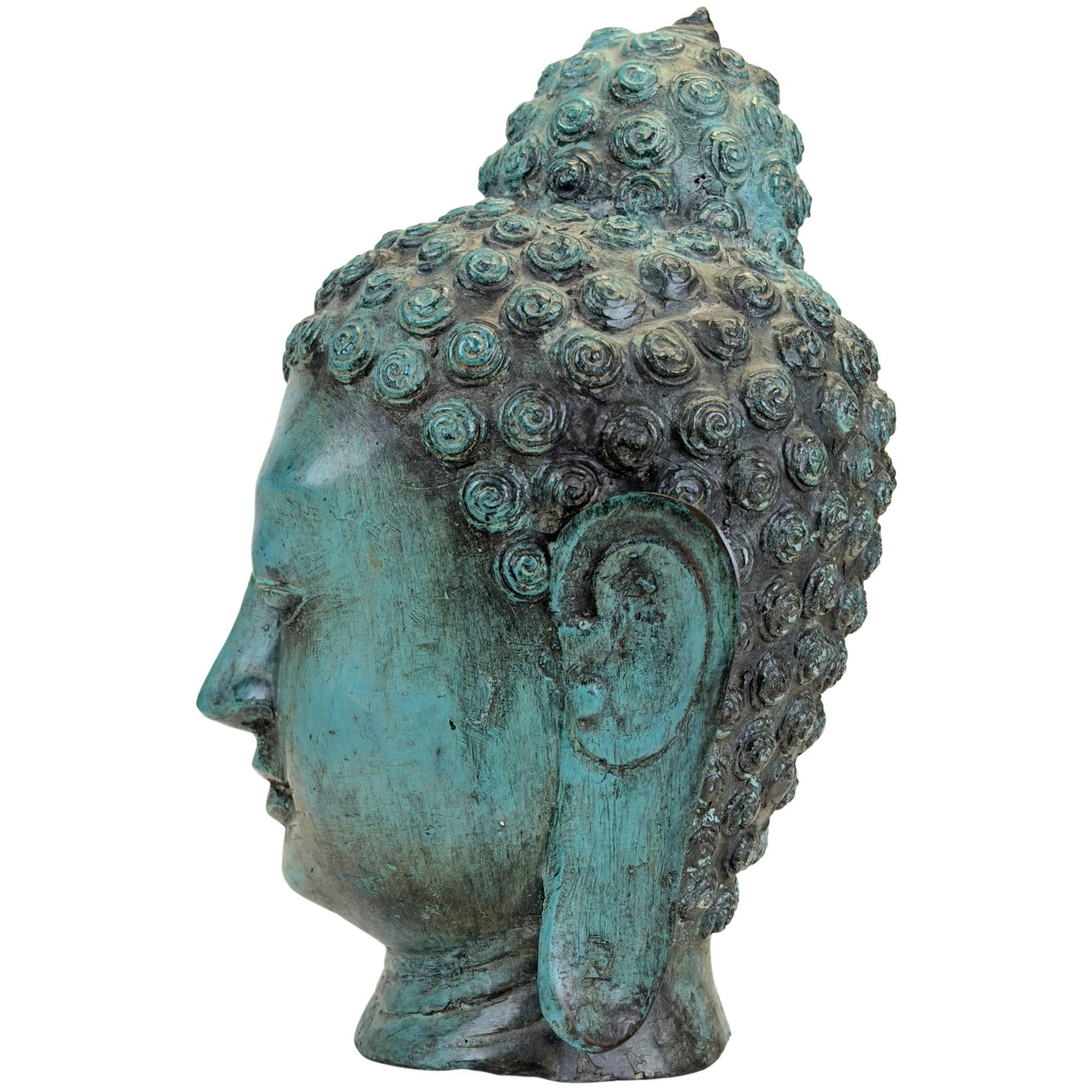 Asiatisches Kunstobjekt mit grüner Patina und Buddha-ähnlicher Optik