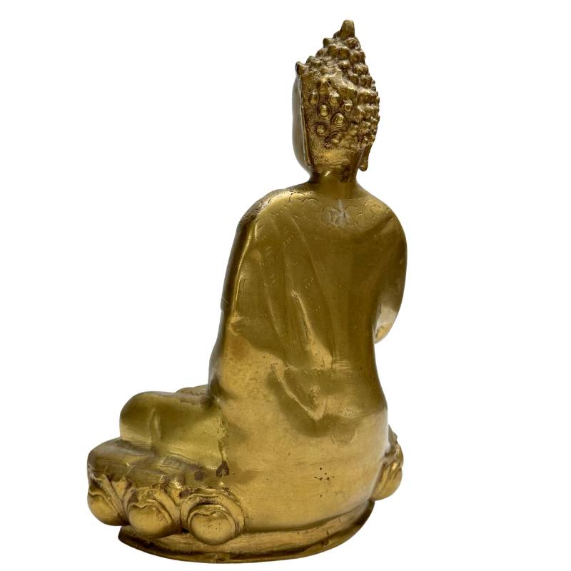 Buddha-Statue aus Bronzelegierung mit antiker Optik und einer Höhe von 24,5 cm.