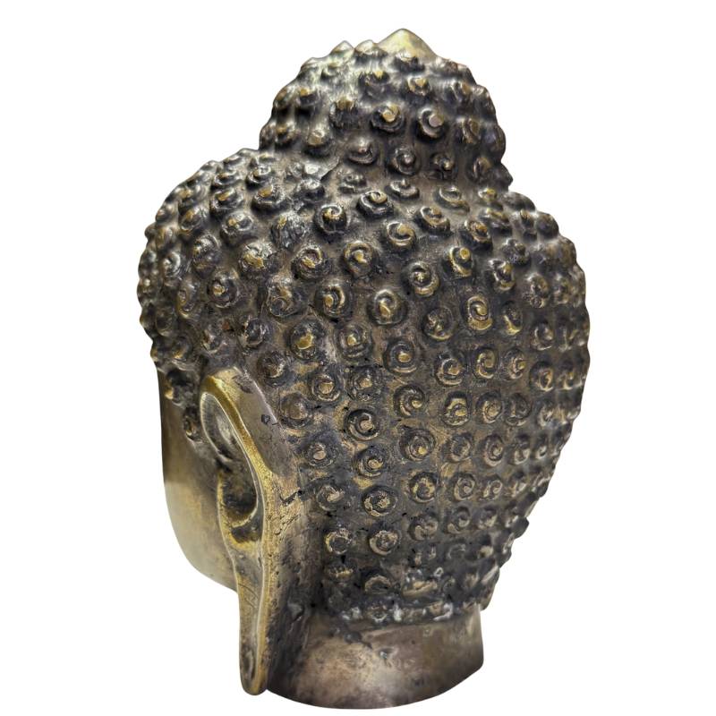 Antiker Buddha-Kopf aus Bronze aus Burma mit Gebrauchsspuren