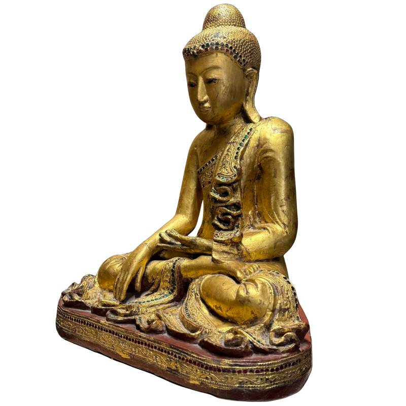 Burmesische Buddha-Statue aus der Zeit um 1880 bis 1920 mit authentischem antiken Aussehen