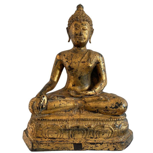 Burmesische Buddha-Statue aus Mandalay, Bronze, mit originaler Vergoldung, 19. Jahrhundert, Los 159