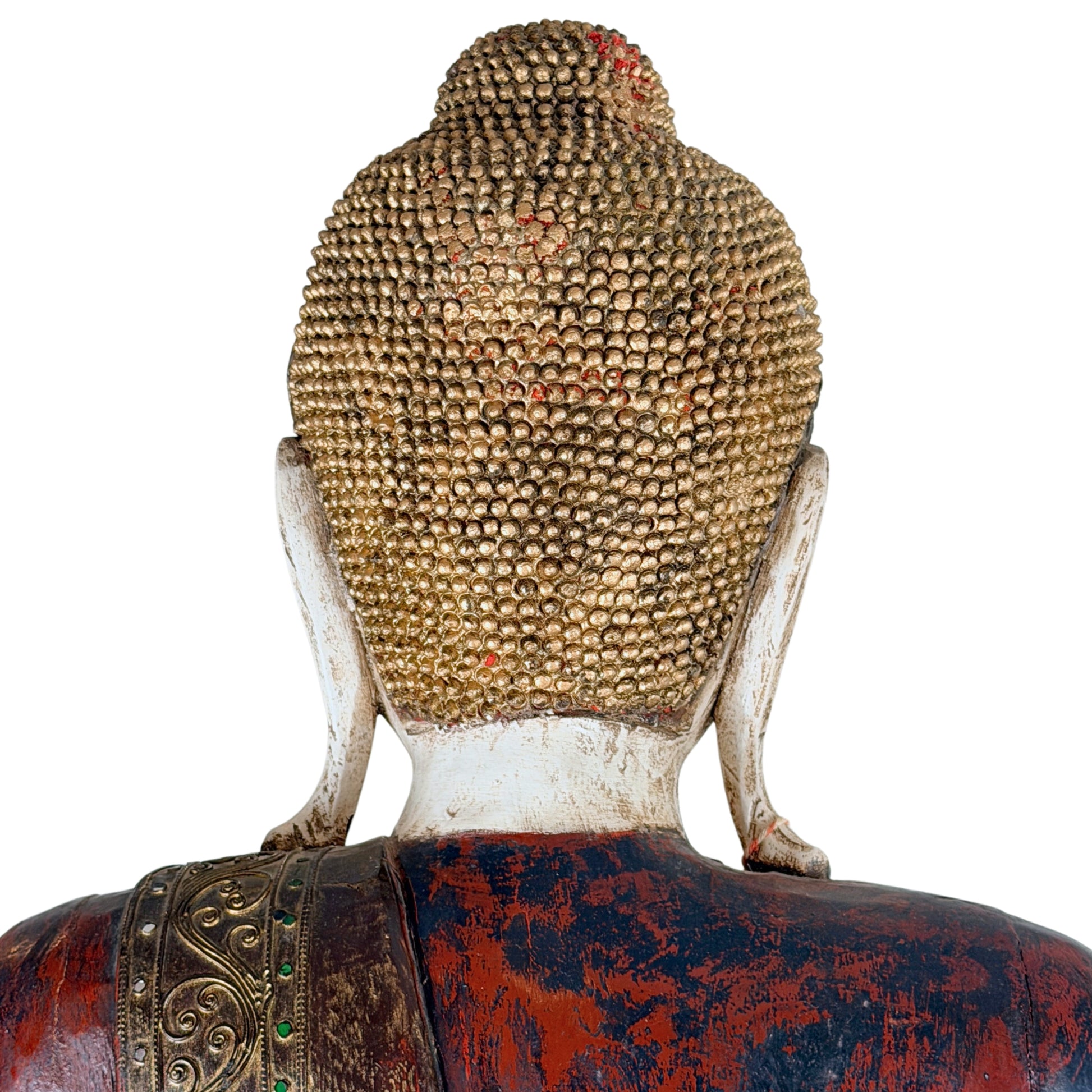 Rot-schwarz lackierter Mantel eines monumentalen birmanischen Buddha