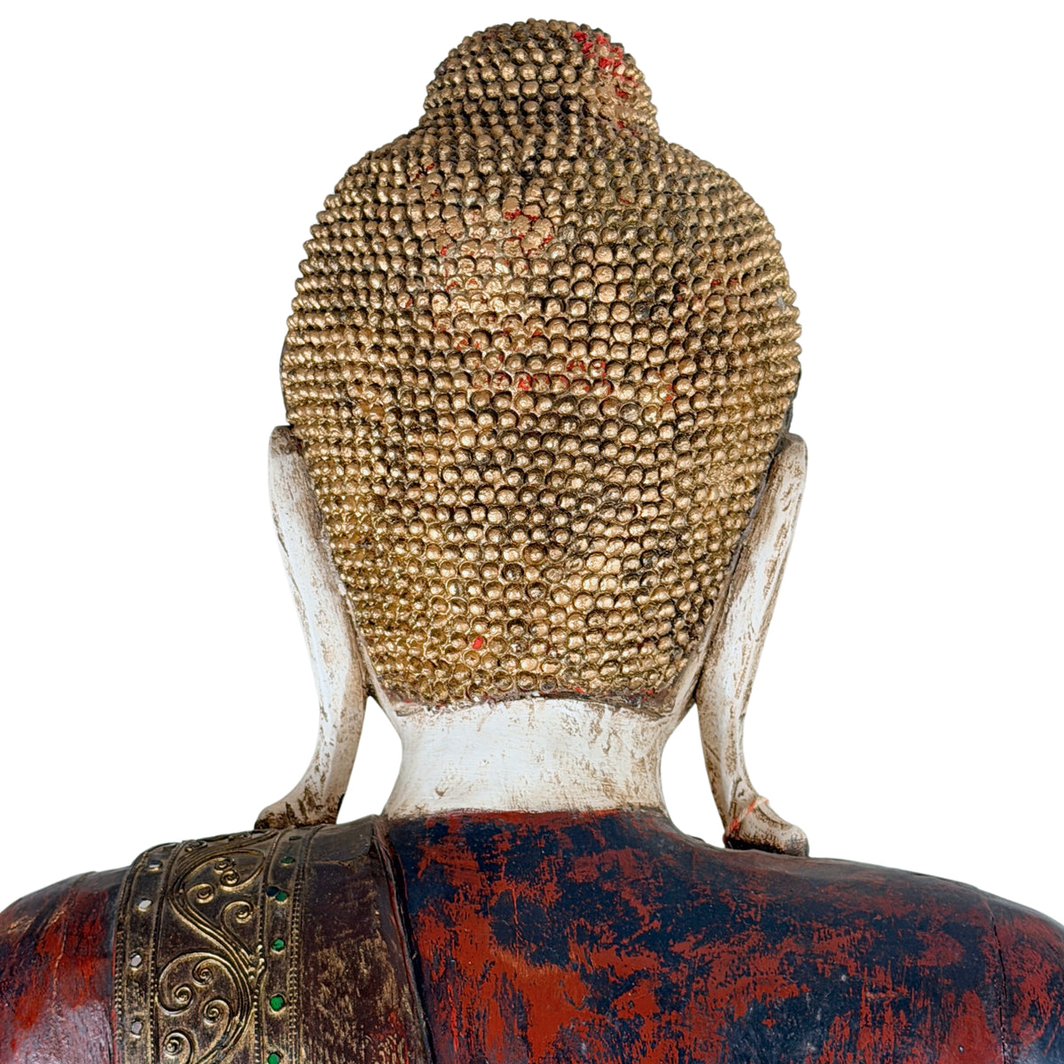Red-black lacquered robe of a monumental Burmese Buddha