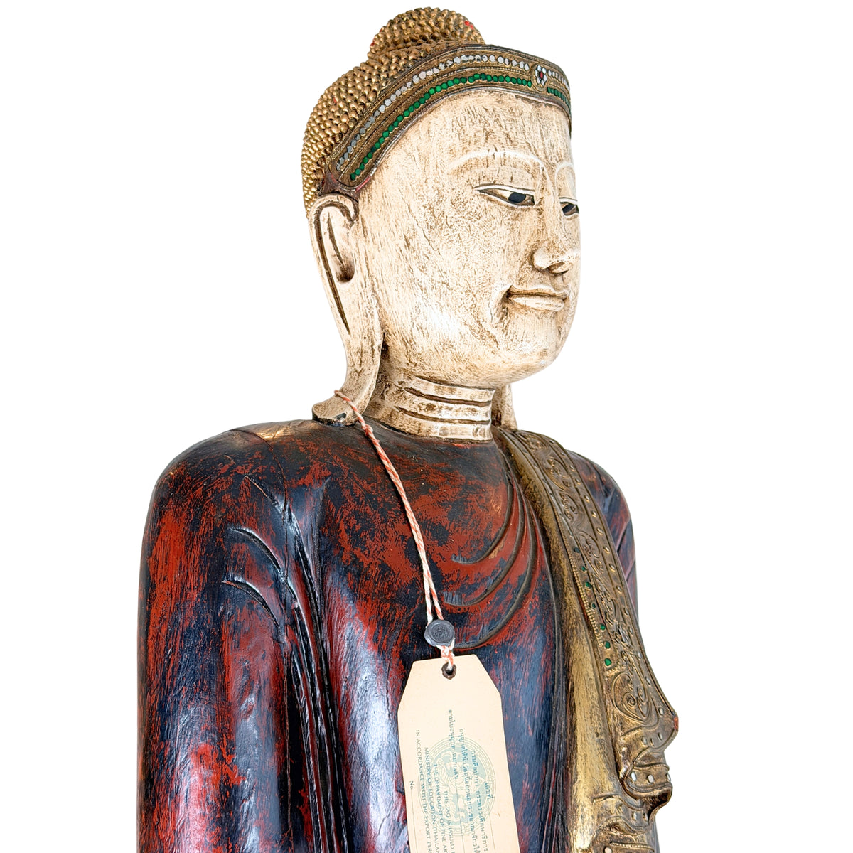 Reich verzierter Mantel eines antiken birmanischen Mandalay-Buddha