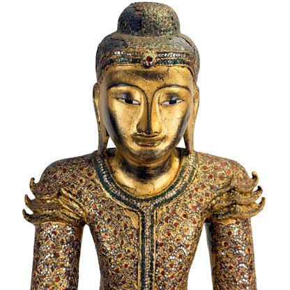 Burmesische Buddha aus Mandalay mit Thayo und Blattgold