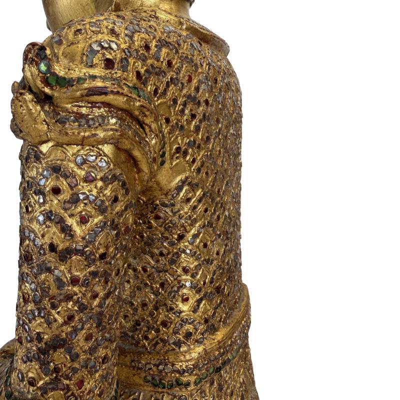 Burmesischer Buddha, einzigartige handgefertigte Statue aus rotem und grünem Glasintarsien