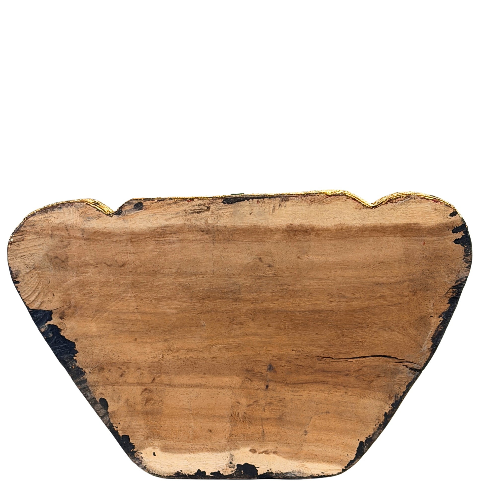Unterseite des Holzsockels des antiken birmanischen Buddha