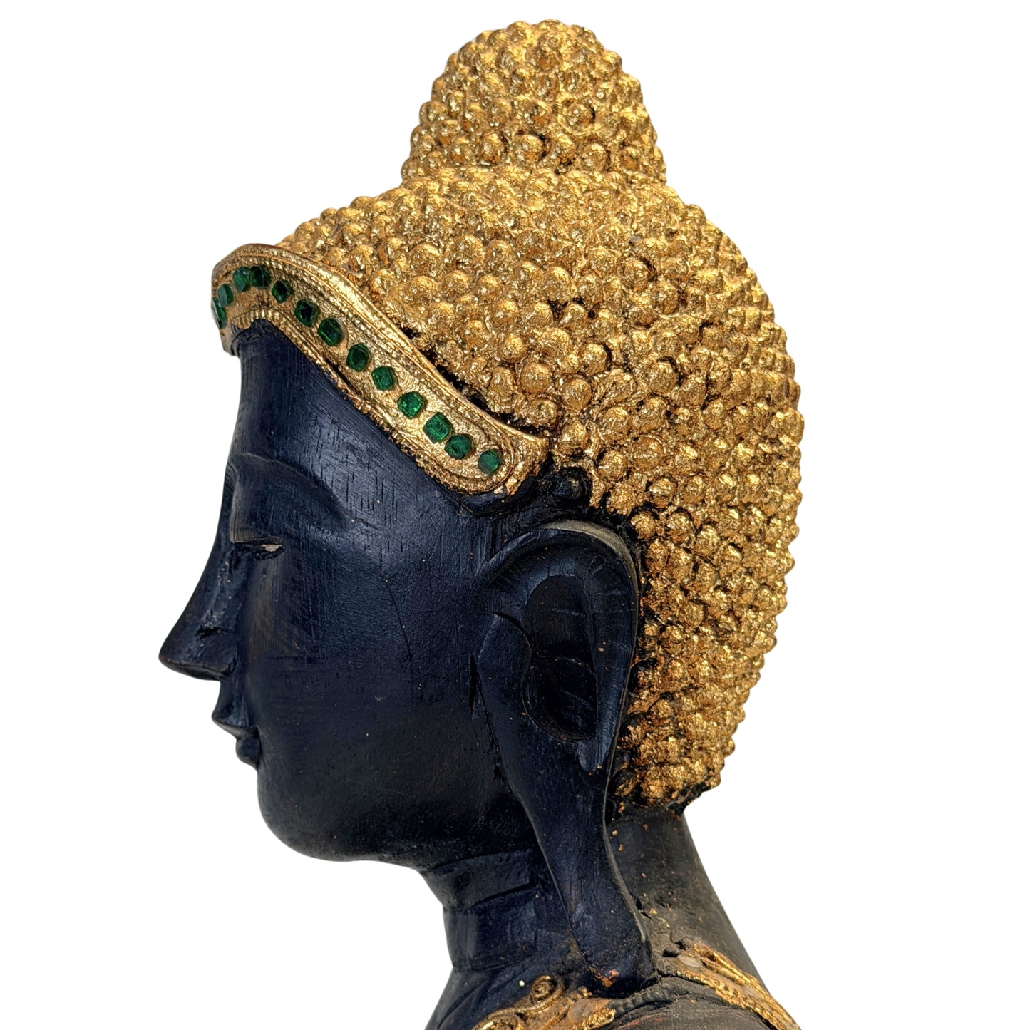 Detail des Profils und der vergoldeten Ushnisha des birmanischen Buddha