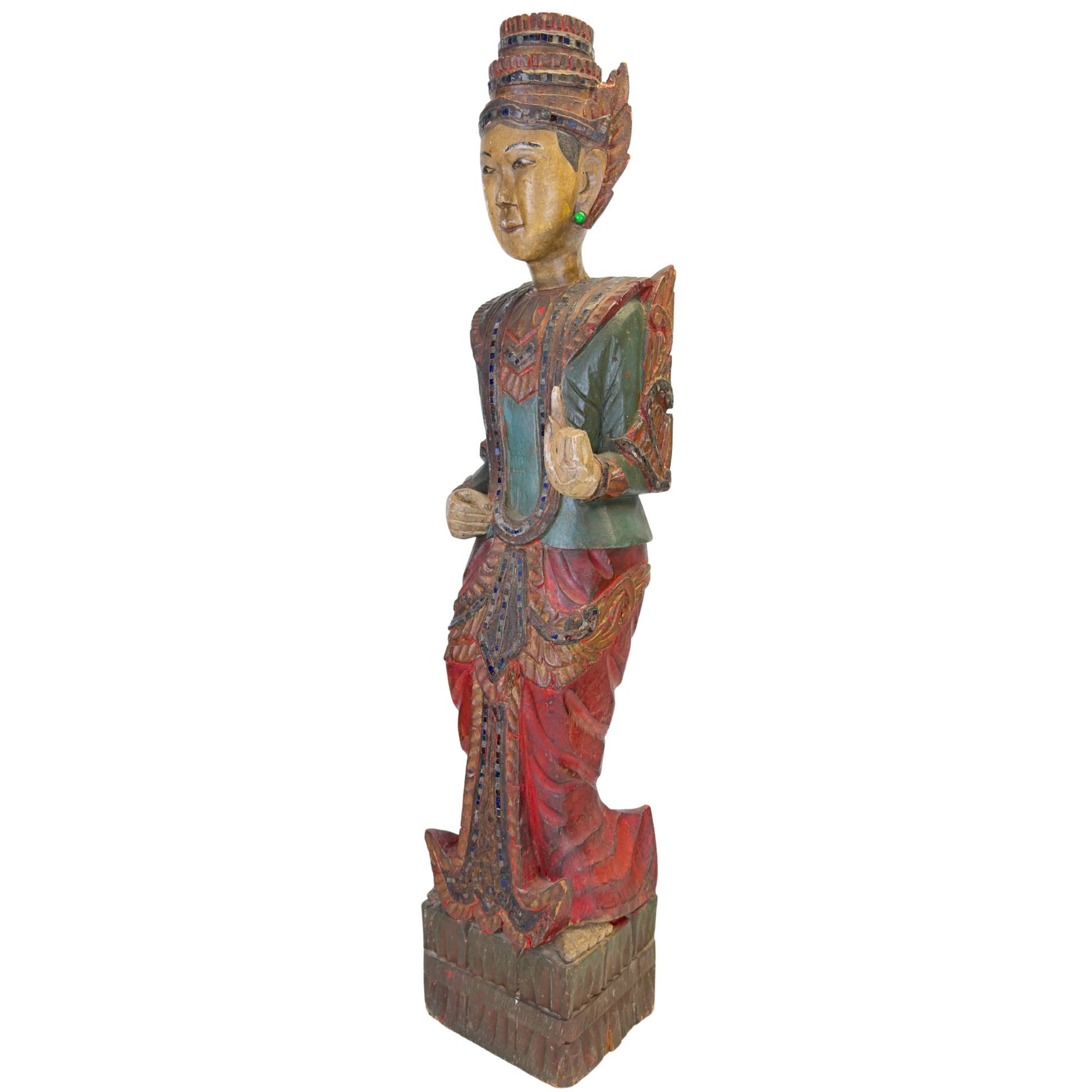 Burmesischer Deva mit reich verzierter Krone und Hoftracht