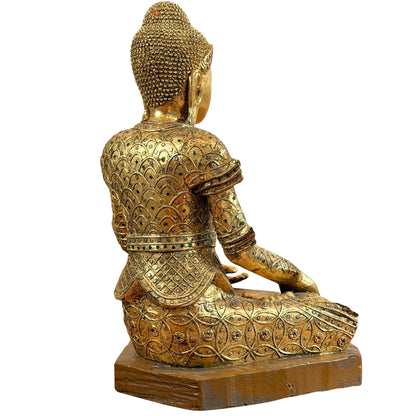 Vollständige Rückansicht des vergoldeten hölzernen Jambupati-Buddhas