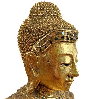 Rechtes Profil des Jambupati-Buddha-Kopfes mit Vergoldung und Glaseinlagen