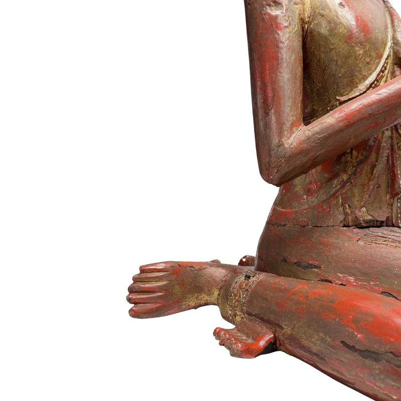 Burmesische Mönchsstatue mit Glasintarsien