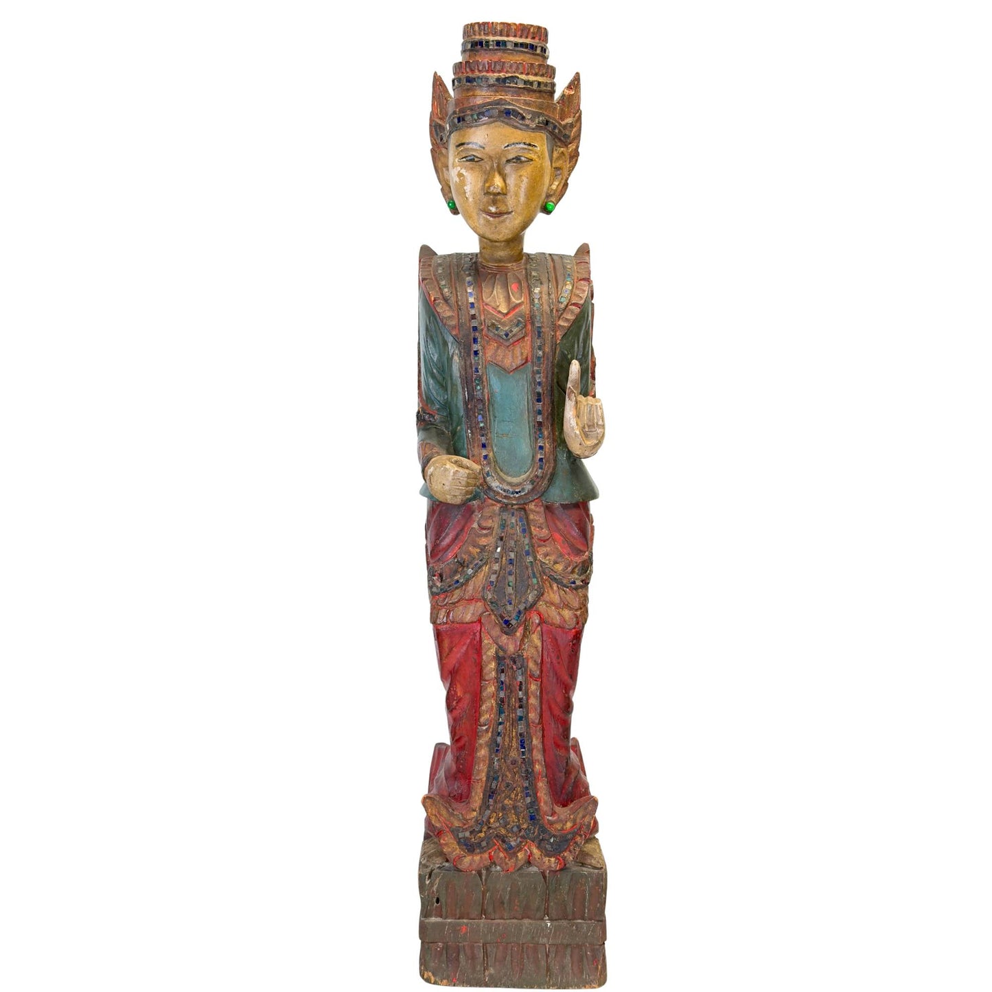 Burmesischer Nat-Geist-Tempelwächter aus Myanmar mit Spiegelglasverzierung