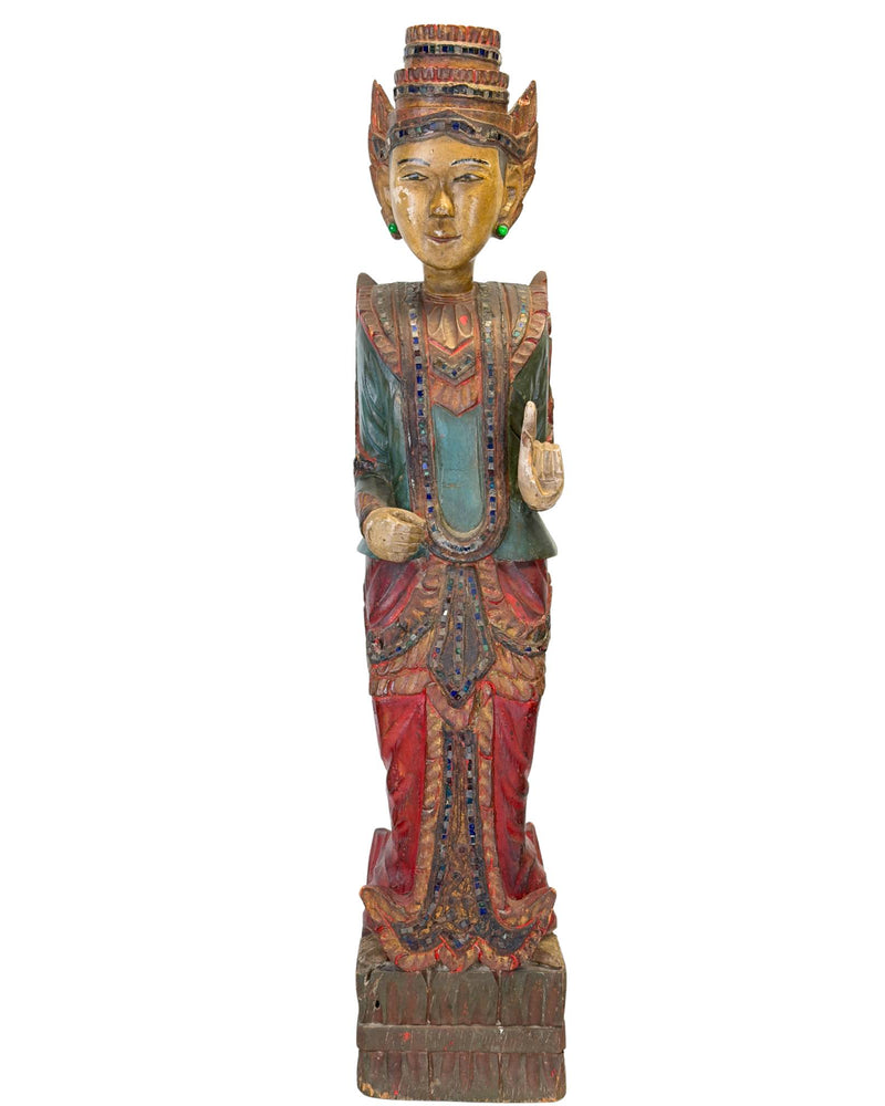 Stehender burmesischer Nat-Geist Deva – Mandalay-Stil Myanmar ca. 1930–1950