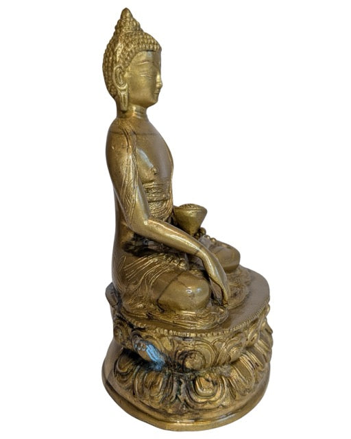 Authentische tibetische Buddha-Statue aus Bronze mit sichtbarem Alter und Charakter
