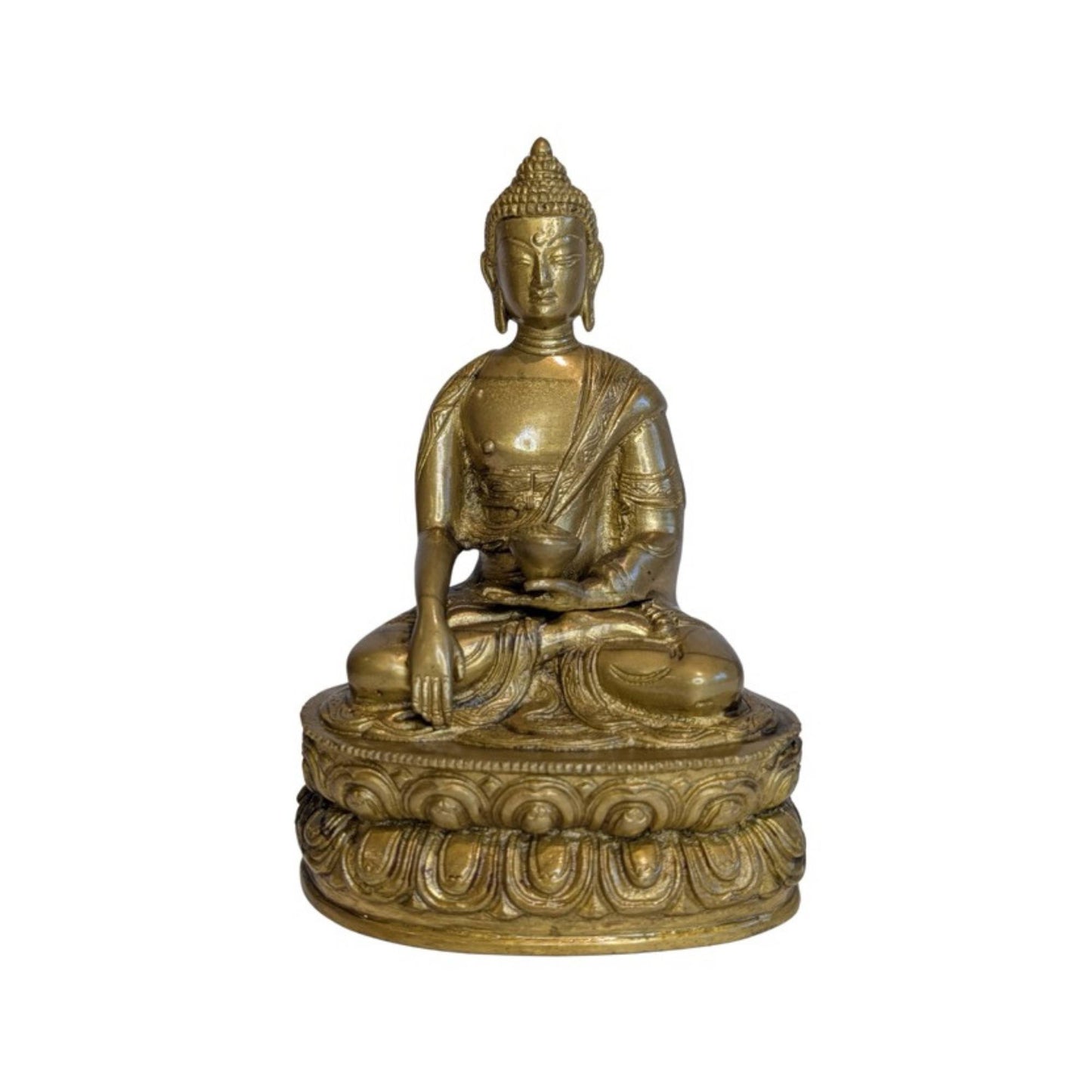 Bronzebuddha aus dem 19. Jahrhundert mit Resten von 24-karätigem Gold, tibetische Andachtsstatue