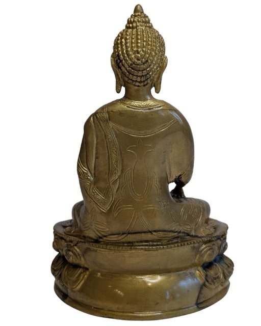 Buddha-Statue aus Bronze aus dem 19. Jahrhundert mit Resten einer 24-karätigen Feuervergoldung