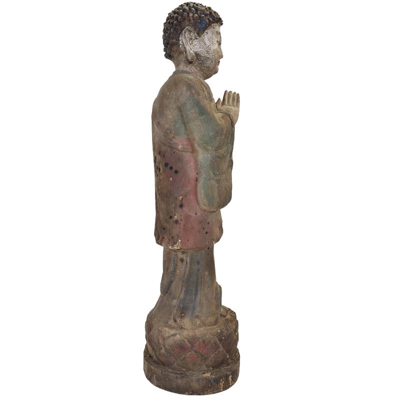 Buddha in Anjali-Mudra, antike hölzerne Tempelstatue aus China