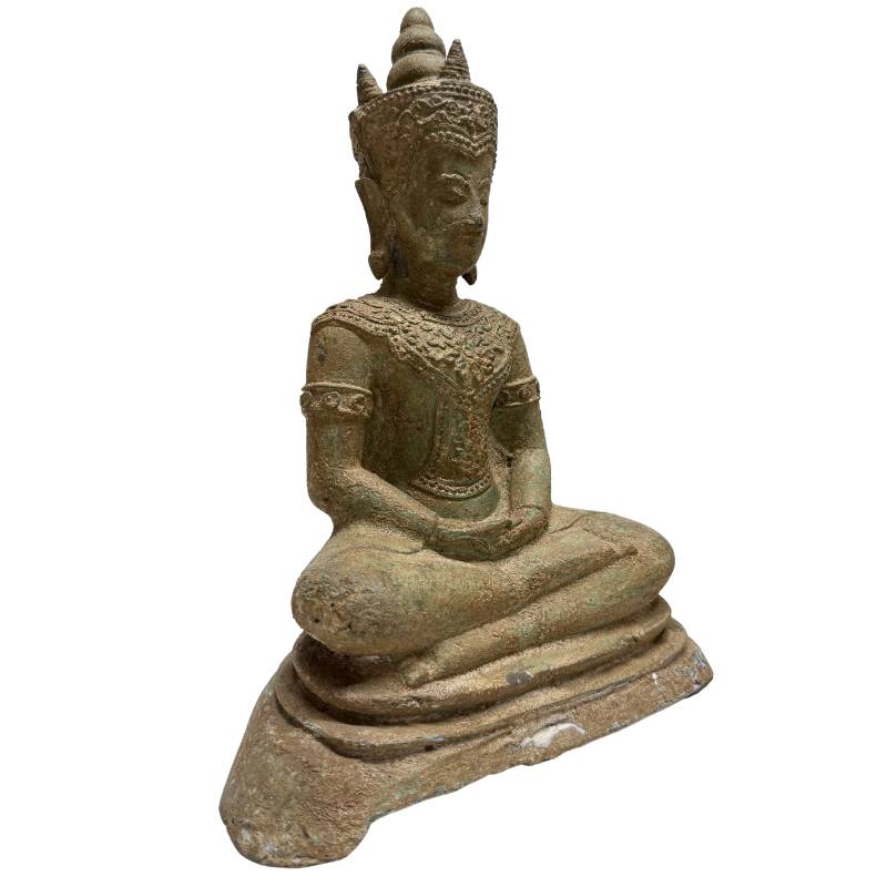 Buddha-Statue aus Bronze, Meditation, Südostasien, authentisches Aussehen