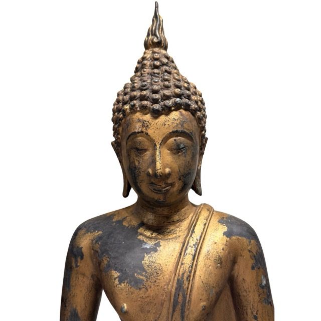 Antike thailändische Buddha-Statue aus schwerer Bronze