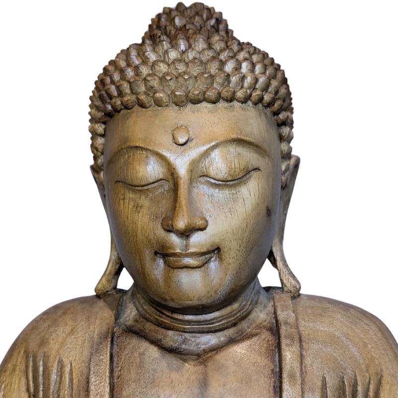 Handgeschnitzte Buddha-Statue aus Holz aus Südostasien in Dhyana Mudra
