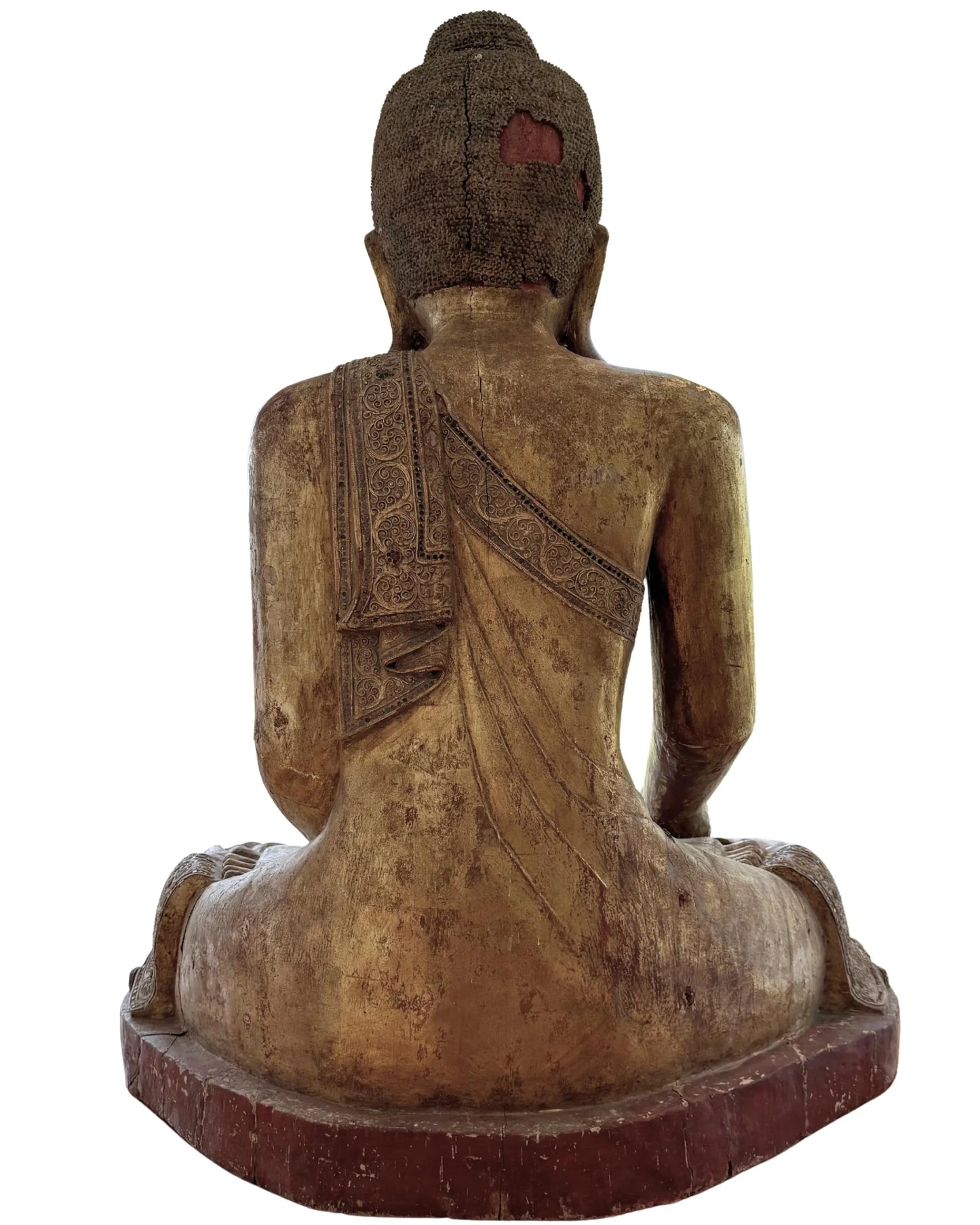 Große, sehr große Buddha-Statue aus Holz im burmesischen Mandalay-Stil.