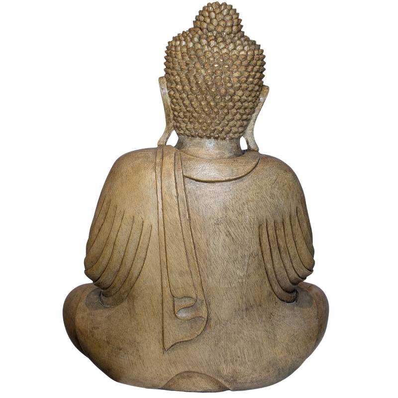 Buddha-Statue aus Holz aus Südostasien, ca. 1950, handgeschnitzt in Dhyana-Mudra-Geste.