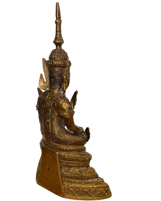 Sitzende Buddha-Statue aus Thailand, Bronze, dekoratives goldenes Aussehen