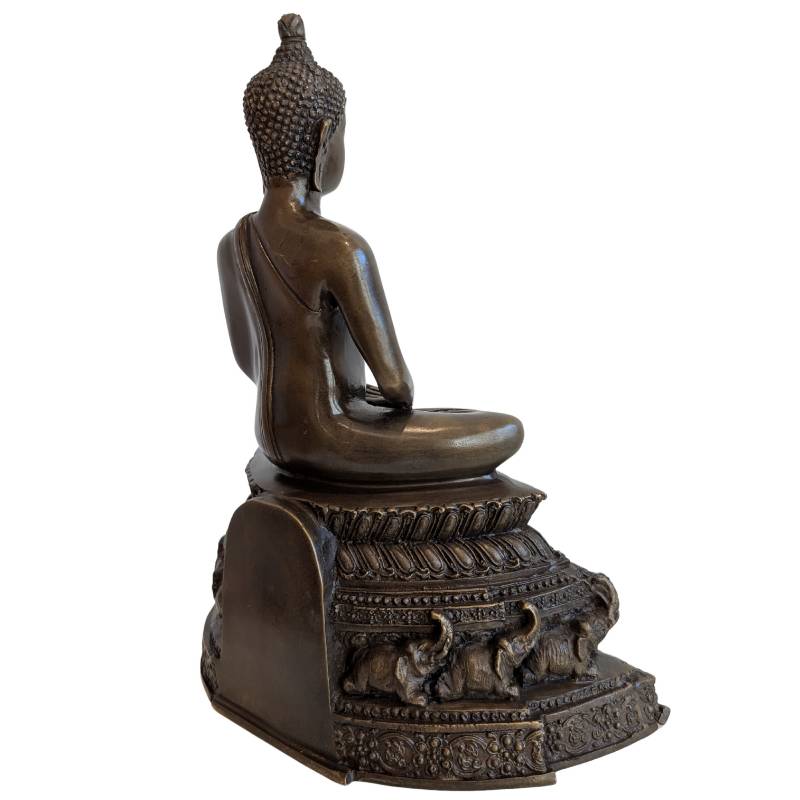 Bronzene Buddha-Statue in Dhyana Mudra mit dekorativem Sockel