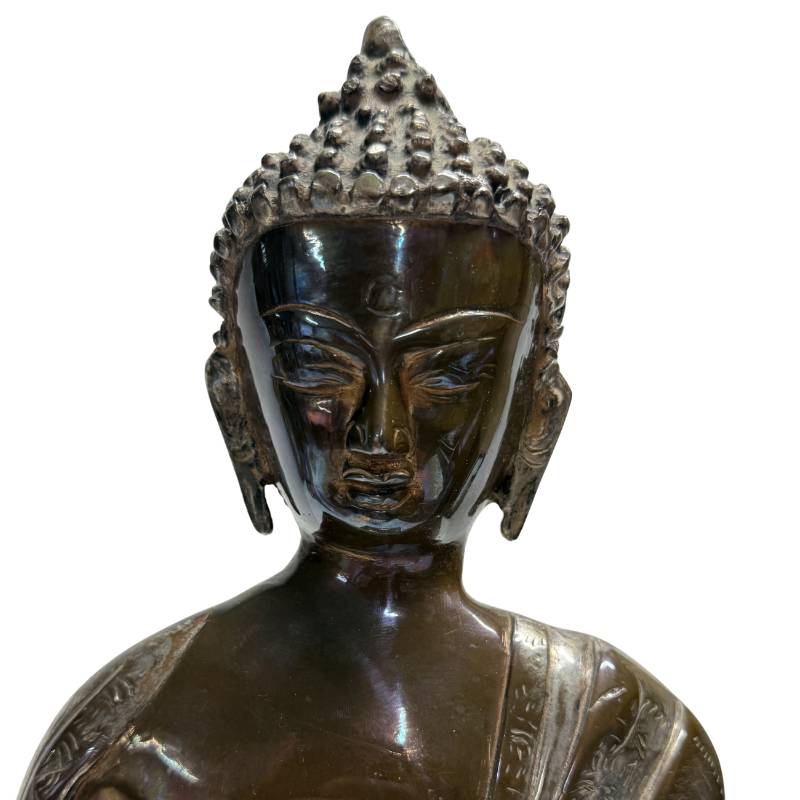 Buddha-Bronze-Bhumisparsha-Mudra, traditionelles Gussdetail