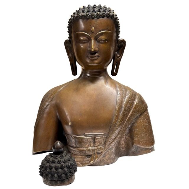 Antike Buddha-Büste aus Bronze aus Nepal