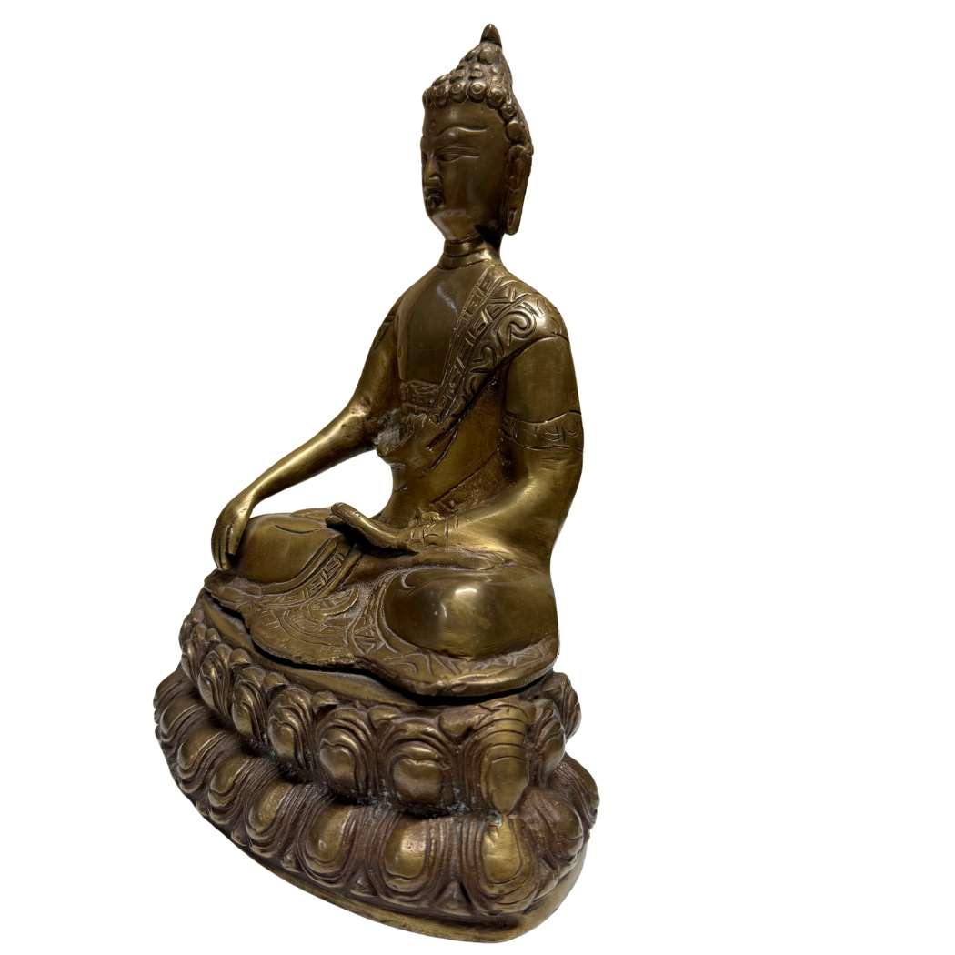 Authentischer Buddha aus Bronze aus China mit tibetischem Einfluss, aus dem 18.–19. Jahrhundert