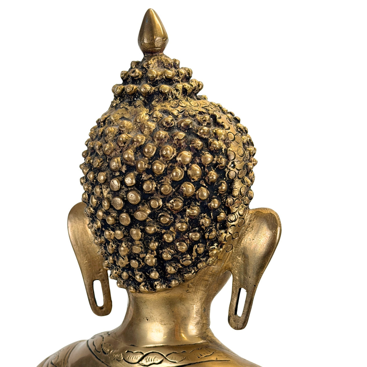 Detail der Haarlocken und Usnisha an der Rückseite des Buddha-Kopfes