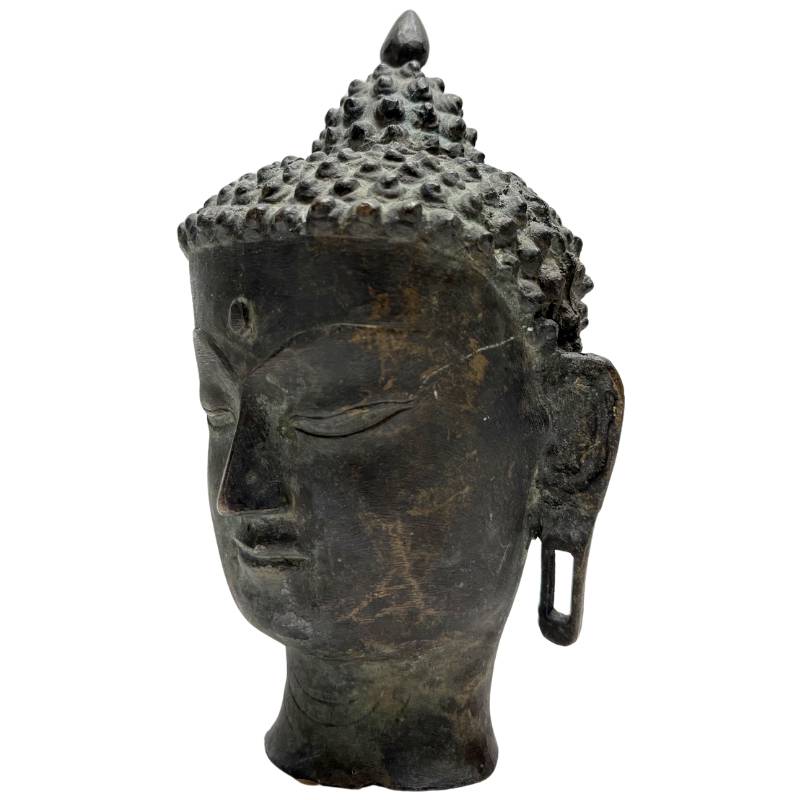 Antiker Buddha-Kopf aus Bronze, Nepal, Tibet – heitere Form, meditative Ausstrahlung