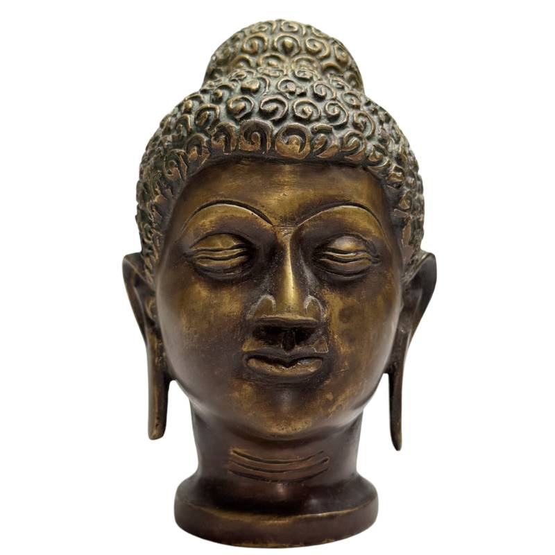 Bronzener Buddha-Kopf, indische Statue, kompakte Größe
