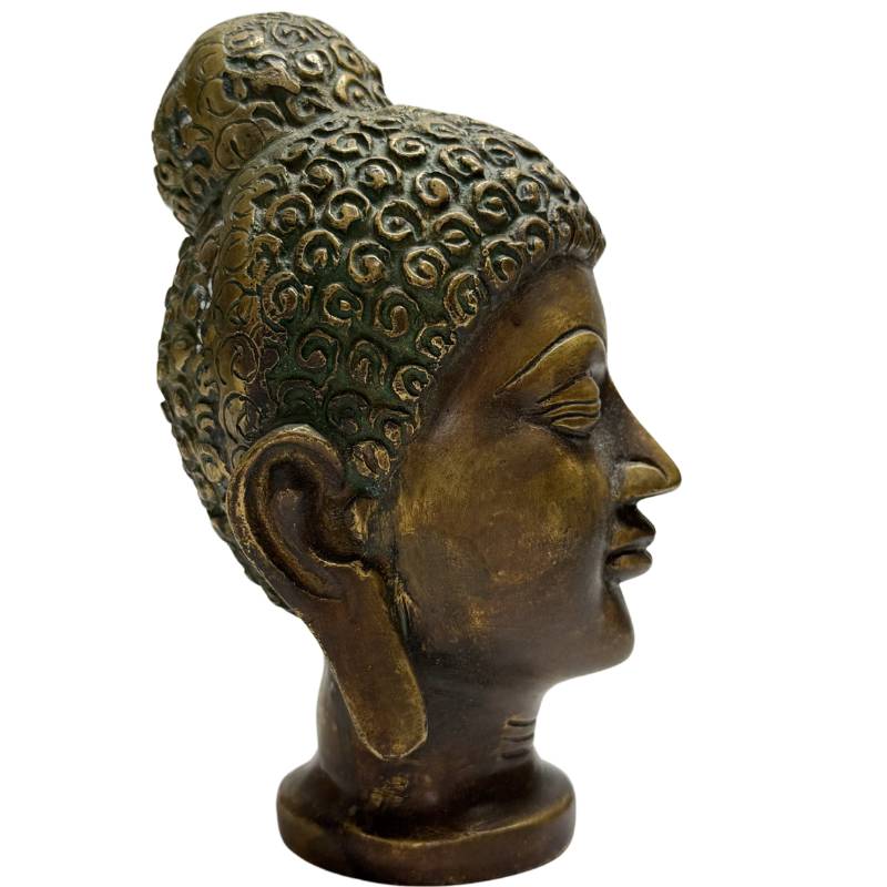 Buddha-Kopf aus Bronze, indische buddhistische Skulptur
